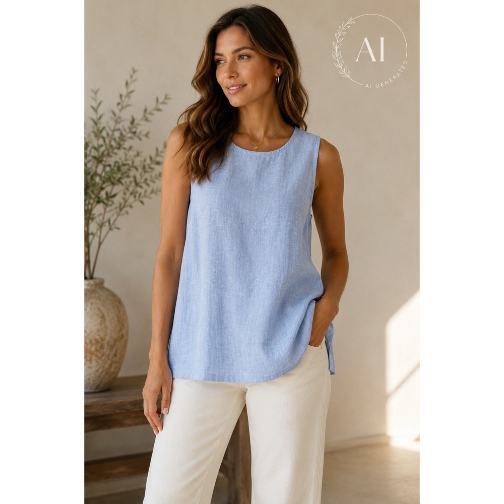 Quince 100% European Linen Tank French Blue Sleeveless Top Quiet Luxury